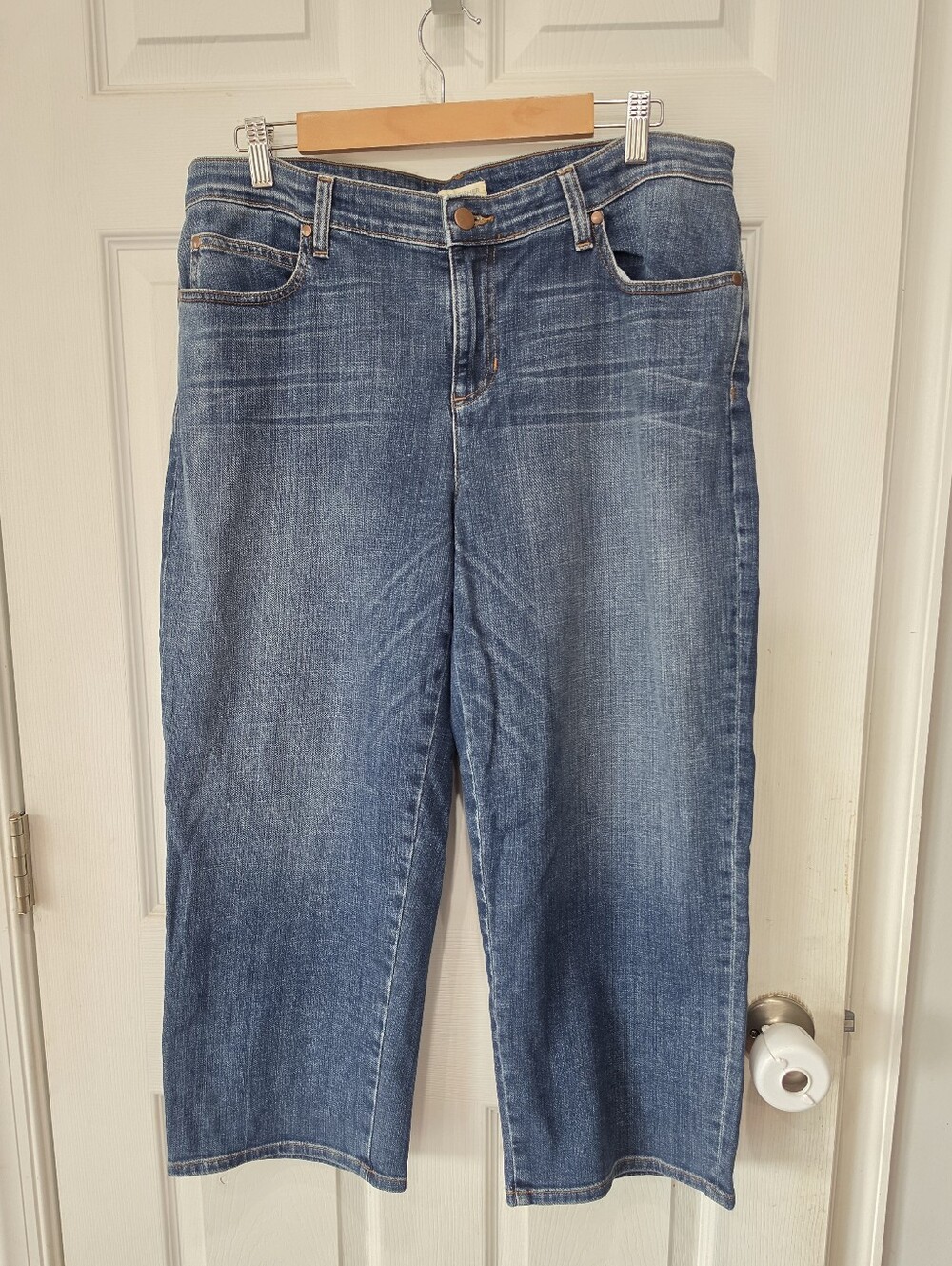 Eileen Fisher Malibu Aged Indigo Straight Leg Cropped Denim Jeans Size 12 NWT